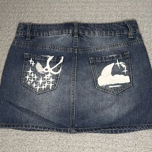 Y2K Celestial LOW RISE Mini Skirt Moon Planet Shooting Star Denim Jean Size 1